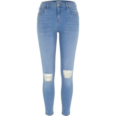 Bright blue ripped Amelie super skinny jeans